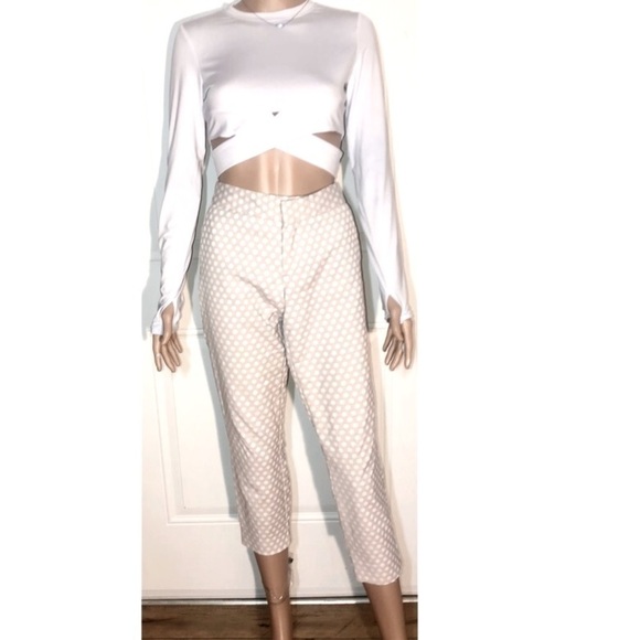 Banana Republic Hampton Fit cream white polkadot cropped pants - Picture 1 of 7